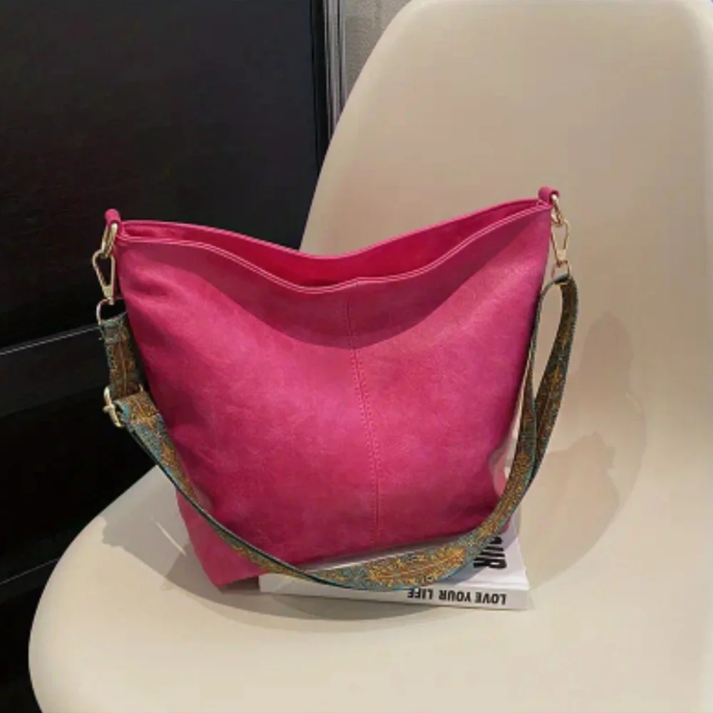 Boho Shoulder Bag Medium Size Hot Pink
